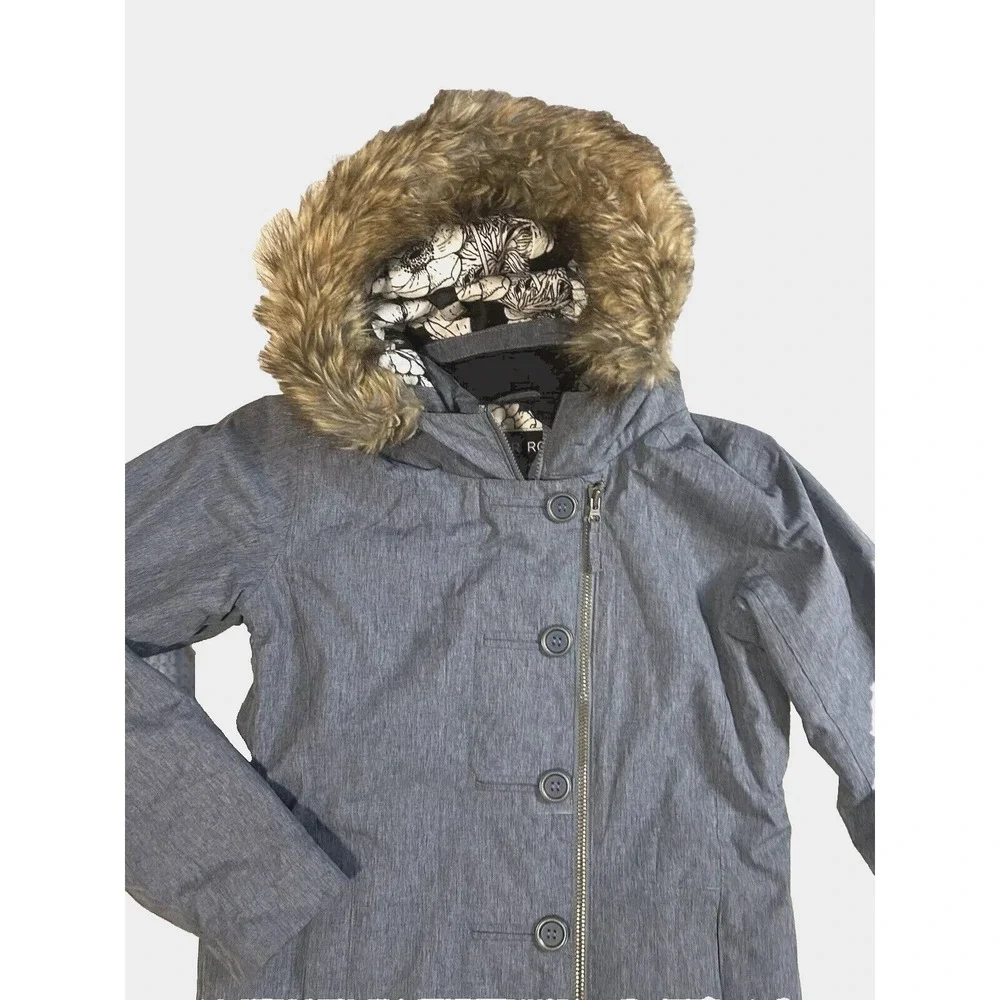 PWDR Room Blue Youth Girl Large Heathered Faux Fur Hood Ski Winter Snowboard Coa